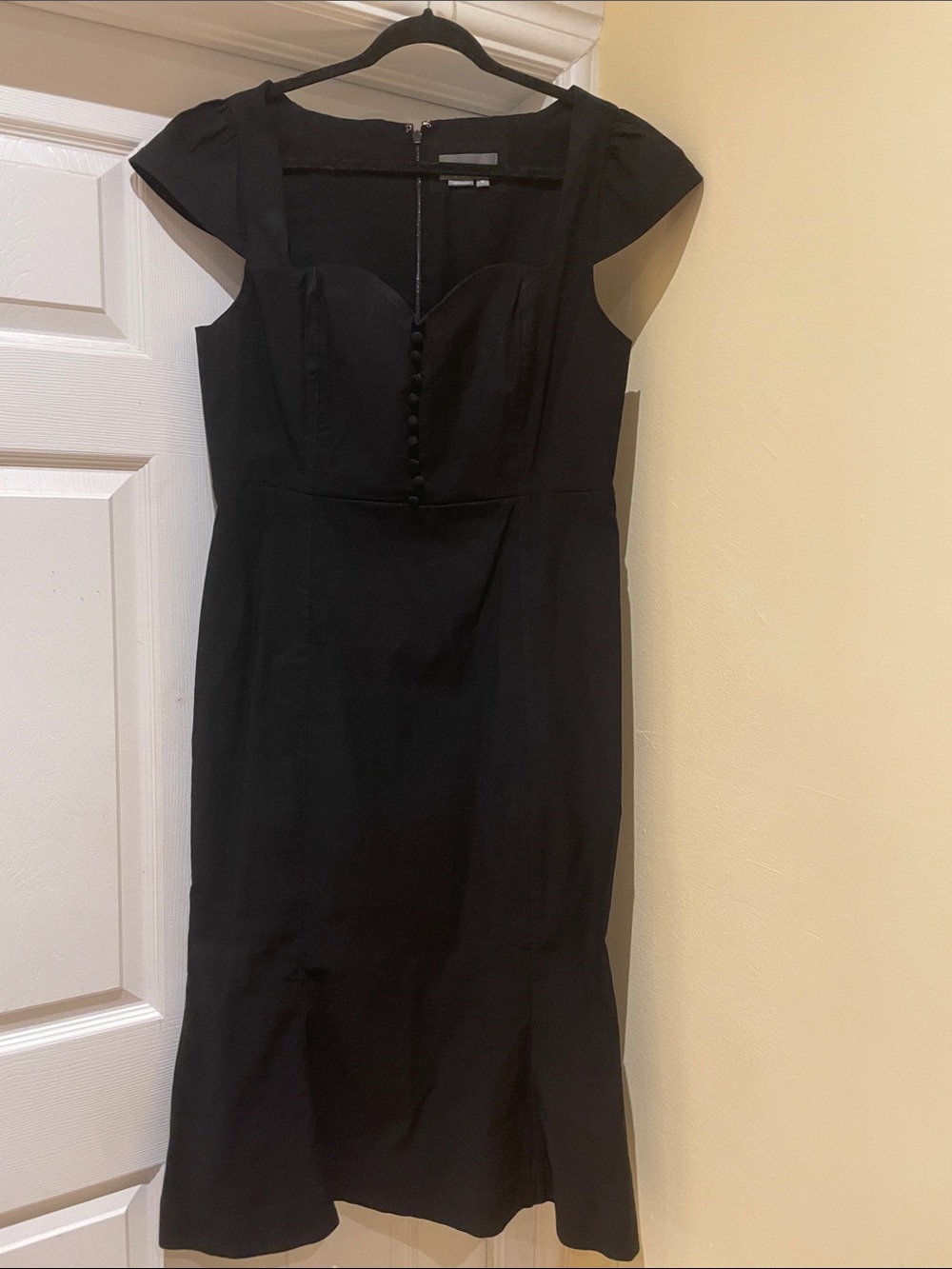 Anthropologie Black Sweetheart Dress Linen Blend Cap Sleeve Romantic XL